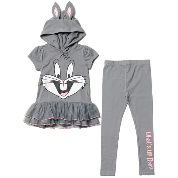 LOONEY TUNES Bugs Bunny Little Girls Cosplay T-Shirt Dress and Leggings Outfit Set Toddler to Big Kid