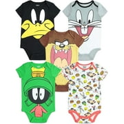 LOONEY TUNES Marvin the Martian Daffy Duck Tasmanian Devil Infant Baby Boys 5 Pack Bodysuits Newborn to Infant