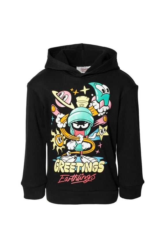 Marvin the Martian Little Boys Fleece Pullover Hoodie Black 7-8
