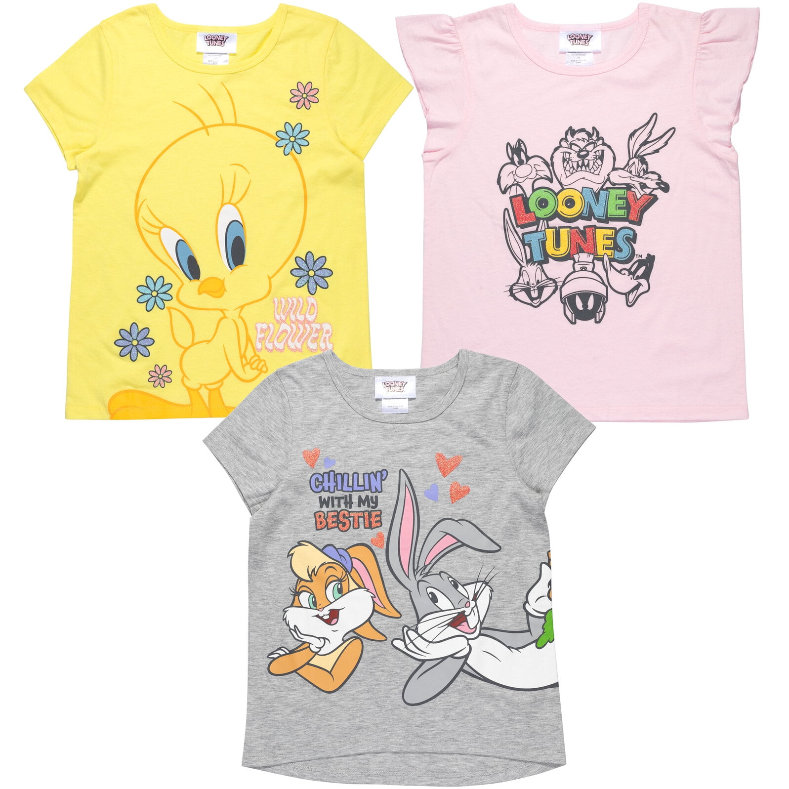LOONEY TUNES Tweety Bird Bugs Bunny Toddler Girls 3 Pack T-Shirts Toddler  to Big Kid