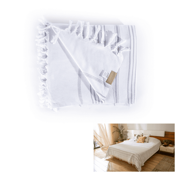 LOOP LINEN 100%Cotton Blankets 87’’x95’’I Couch Blanket I Throws and Blankets for Sofa I Couch Throw Blanket I Cotton Bed Cover I Throw Blankets for Bed I Oversized Throw Blankets-Woven Blanket-White