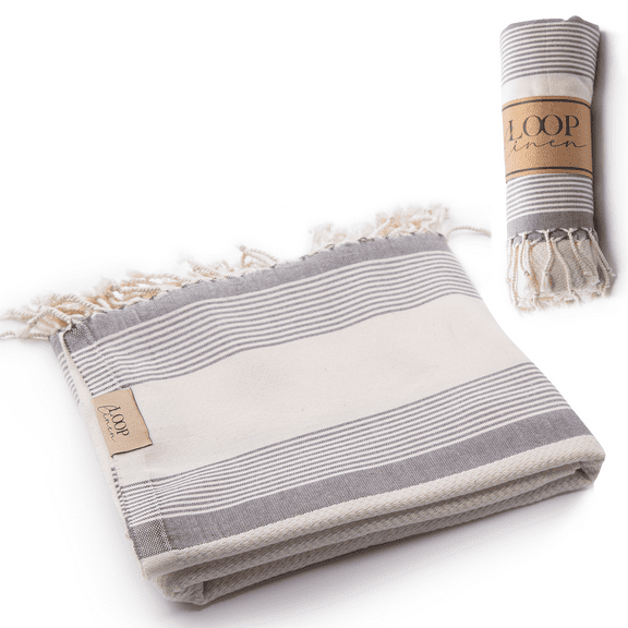 LOOP LINEN Cotton & Bamboo Beach Towel, Hand made Super Gift, Multipurpose Towels for Beach, Pool, Yoga, Bath or Picnic