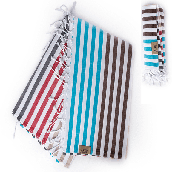 LOOP LINEN Turkish Cotton Beach Towel SET , Handmade Super Gift.Multipurpose Towels for Beach, Pool, Yoga, Bath or Picnic. Large Towel
