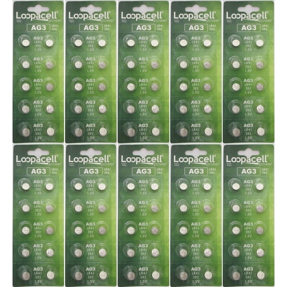 Loopacell AG3 LR41 392 Button Cell Battery, 100 Pack, for Watches, Toys ...