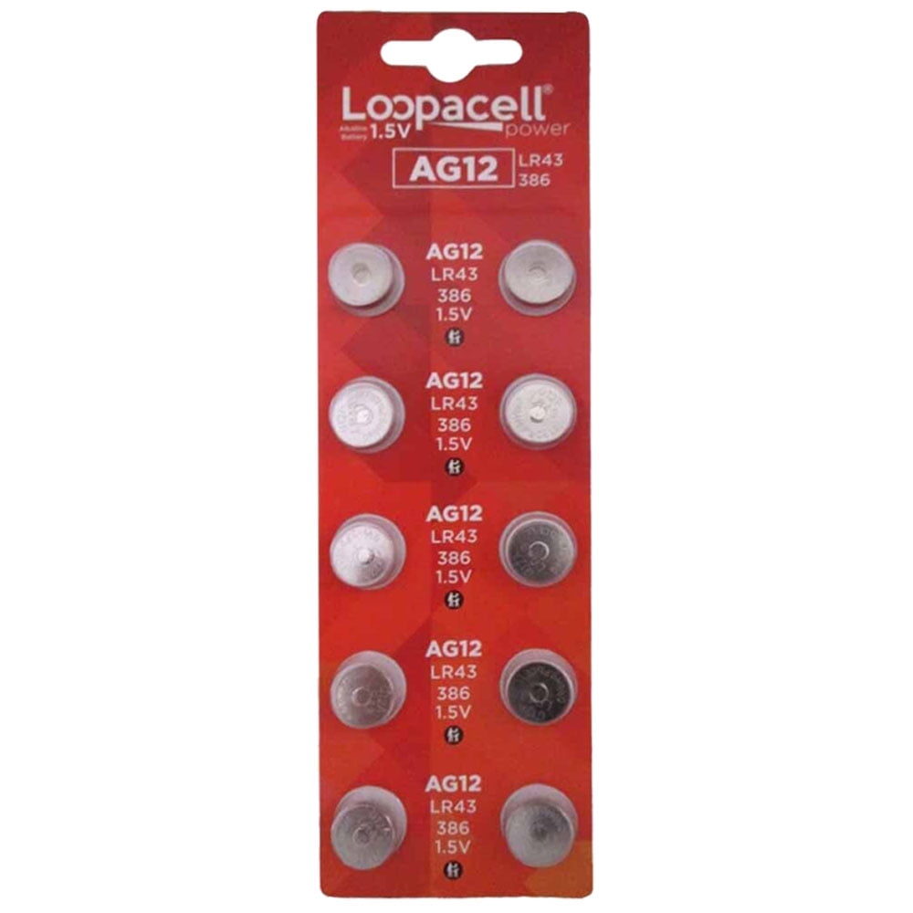 LOOPACELL AG12 LR43 386 SR43 1.5V Alkaline Button Cell Watch Batteries 10 Pack