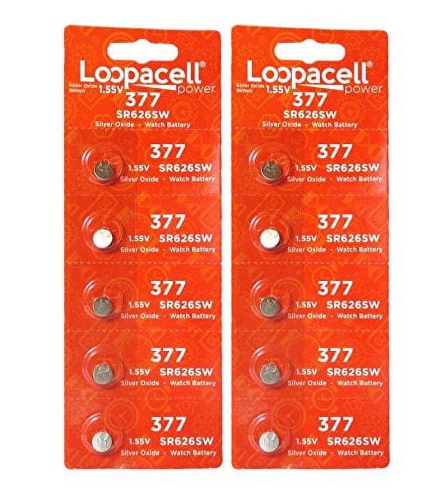 LOOPACELL SR626SW 377 Silver Oxide Watch Battery 10 Pack