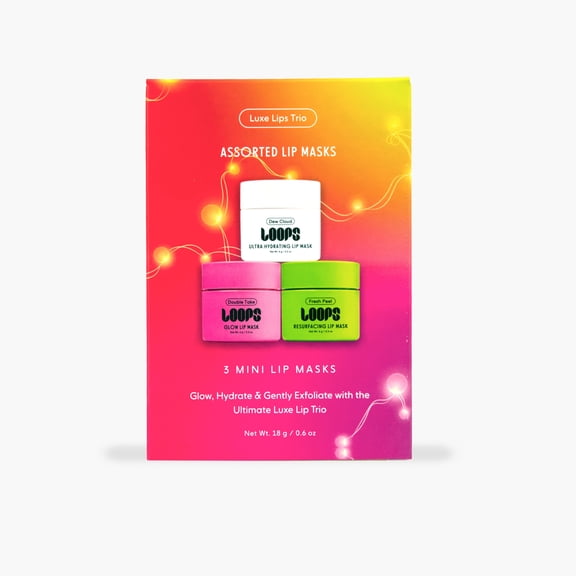 LOOPS Luxe Lips Trio Mini Lip Mask Gift Set | Hydrating, Glow & Exfoliating Lip Masks | Set of 3