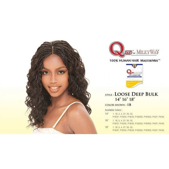 LOOSE DEEP BULK 14" 16" 18" - QUE BY MILKYWAY HUMAN BLENDED BRAIDING HAIR [1 JET BLACK; 16"]