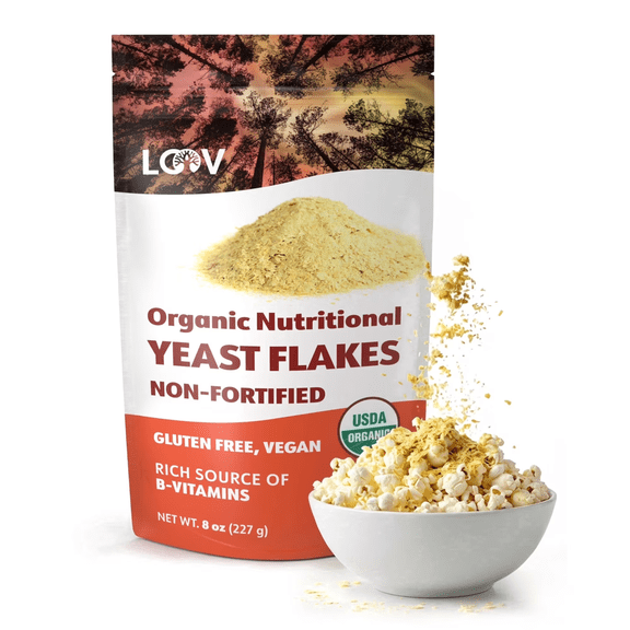 LOOV Organic Non-Fortified Nutritional Yeast Flakes, 8 oz, Vegan, Gluten-Free, Inactive Yeast, No Additives, Allergen-Free