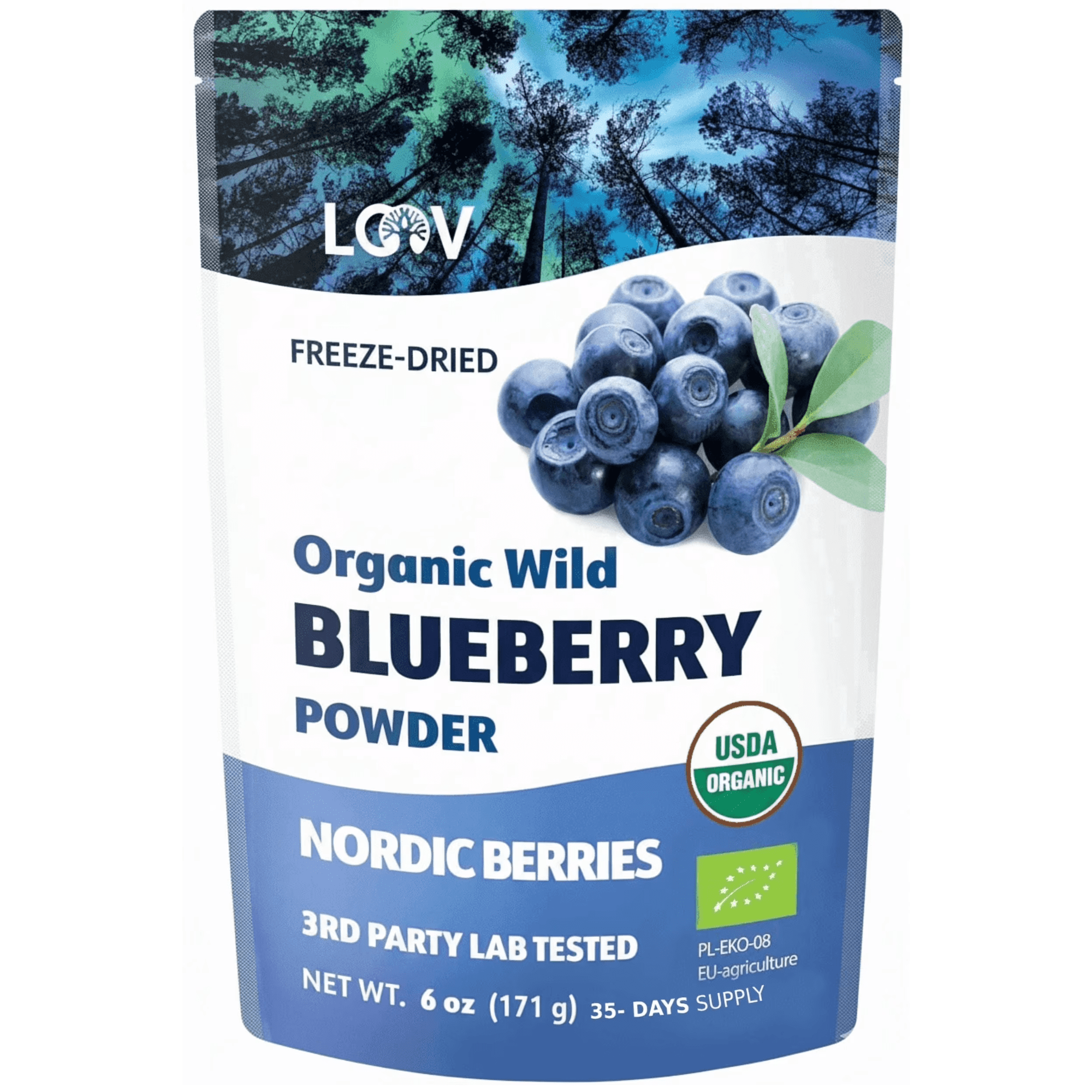 LOOV Organic Wild Blueberry Powder - 6 oz - 35-Day Supply - No Added Sugar