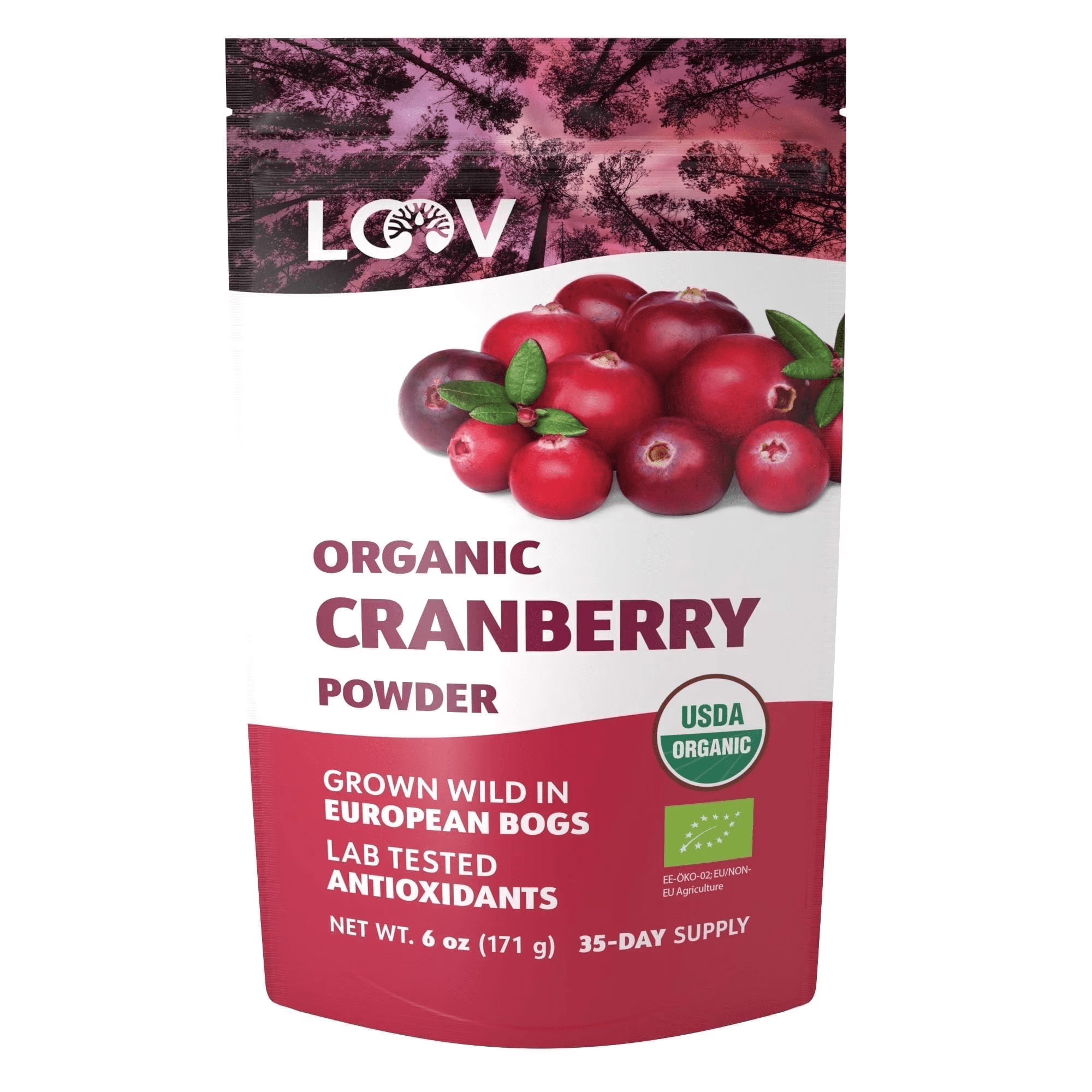 LOOV Organic Wild Cranberry Powder, Freeze-Dried, No Added Sugar, 6 oz (171 G)