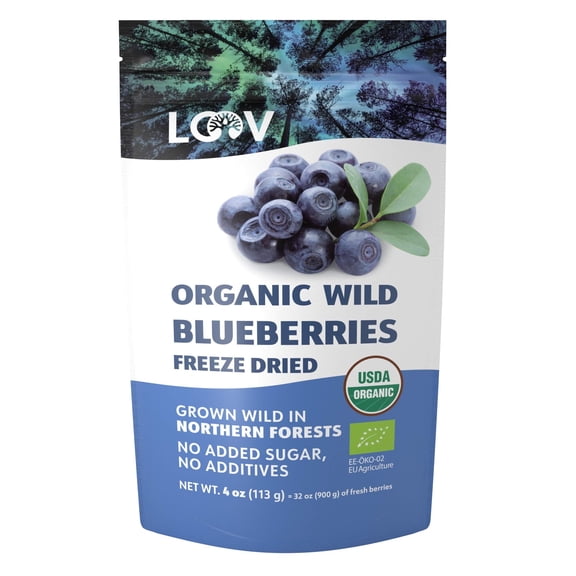 LOOV Wild Organic Freeze Dried Blueberries - 4 Ounces - No Added Sugar