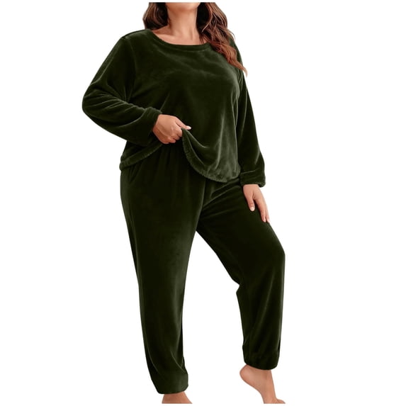 LOPECY-Sta Lounge Set for Plus Women 2 Piece Pajama Sweatsuit Crew Neck Sweatshirt and Sweatpant Fuzzy Lounge Home Wear Set