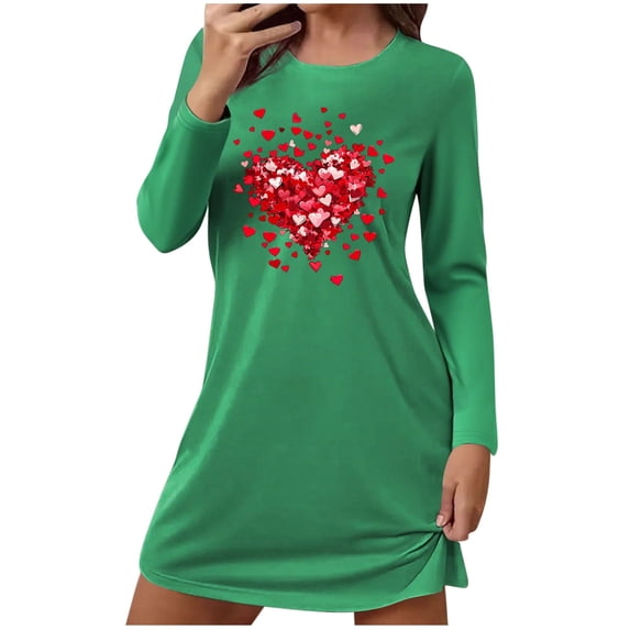 LOPECY-Sta Nightgowns for Women Long Sleeve Sleep Shirts Round Neck Loose Comfortable Short Nightgowns Sleepshirts for Home
