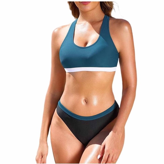 LOPECY-Sta Swimwear for Women High Waisted Cute Bikini Set Neon Bikini Two Piece Teen Swimsuit 2 Piece Bathing Suits Color Block