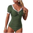 thumbnail image 1 of LOPECY-Sta Women's Underwire One Piece Swimsuits Short Sleeve Tummy Control Bathing Suits Push Up Swim Suit Color Block Swimwear, 1 of 7