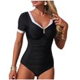 thumbnail image 1 of LOPECY-Sta Women's Underwire One Piece Swimsuits Short Sleeve Tummy Control Bathing Suits Push Up Swim Suit Color Block Swimwear, 1 of 7