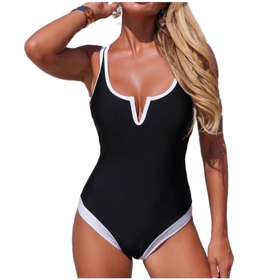 LOPECY-Sta Womens Bathing Suit Tummy Control Sporty Color Block Swimwear Adjustable Strap Scoop Neck Bathing Suit Retro Swimwear