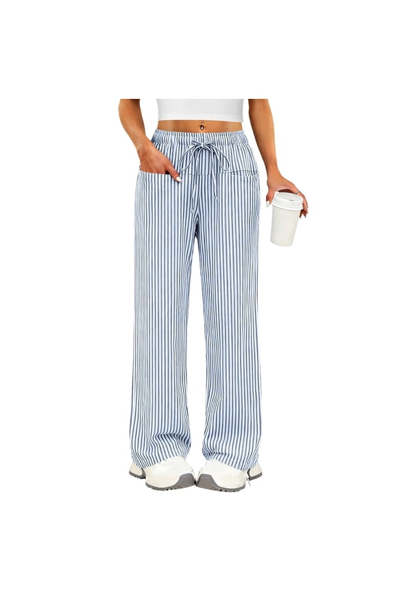 Womens Sleep Pants Elastic Waist Lightweight Palazzo Pants for Women Casual Lounge Wide Leg Lounge Pants with Pockets