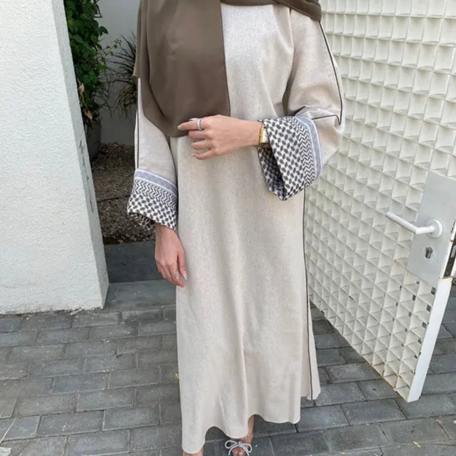 LOPNGLG 2024 Ramadan Keffiyeh Abaya Robe Kimono Palestinian Muslim