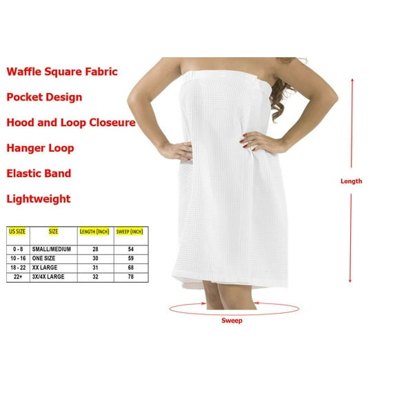 BY LORA Women's Bath Wrap Women's Bath Shower Dress with Adjustable Closure Lightweight Waffle Knee Length Body Wraps for Beach Spa Gym Bath Pool S-XXXL