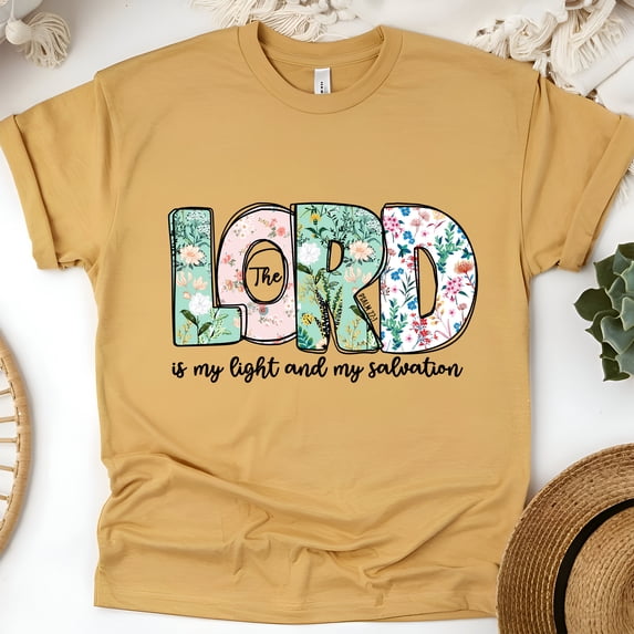 LORD Floral Shirt | Pastel Christian Faith Graphic Tee, Gold, Size M