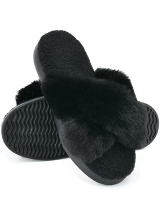 Black Fur Slippers – So LA