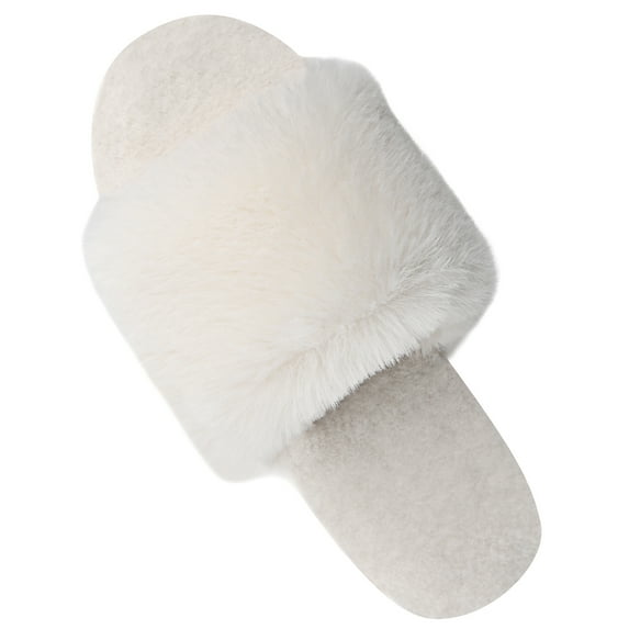 LORDFON Fuzzy Open Toe Slippers for Women Fluffy Furry Plush Memory Foam Bedroom Womens House Slippers Indoor