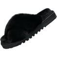 thumbnail image 1 of LORDFON Open Toe Cross Band Fuzzy Womens Slippers Fluffy House Slippers with Memory Foam, 1 of 7