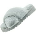 thumbnail image 1 of LORDFON Open Toe Cross Band Fuzzy Womens Slippers Fluffy House Slippers with Memory Foam, 1 of 7