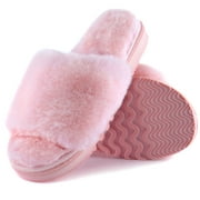 LORDFON Open Toe Fuzzy Womens Slippers Fluffy House Slippers with Memory Foam