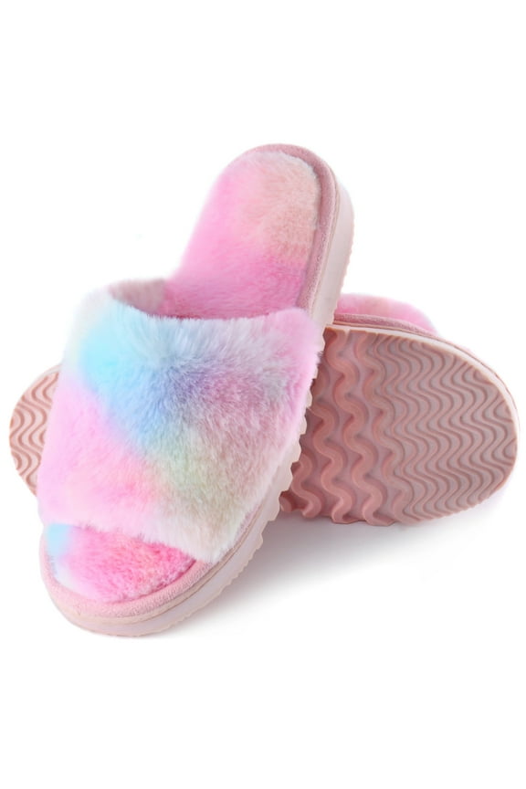 Open Toe Fuzzy Womens Slippers Fluffy House Slippers with Memory Foam