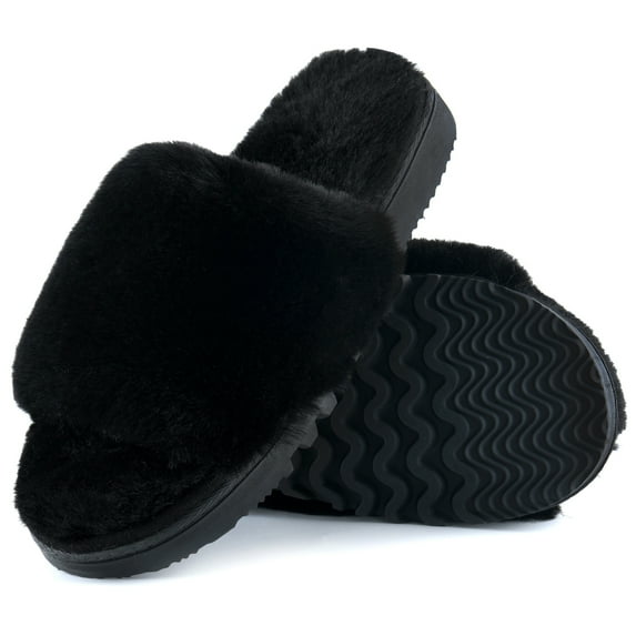 LORDFON Open Toe Fuzzy Womens Slippers Fluffy House Slippers with Memory Foam