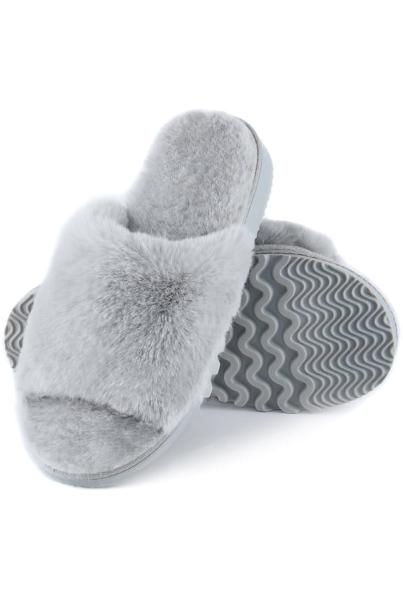Open Toe Fuzzy Womens Slippers Fluffy House Slippers with Memory Foam