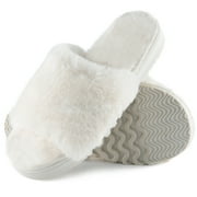 LORDFON Open Toe Fuzzy Womens Slippers Fluffy House Slippers with Memory Foam