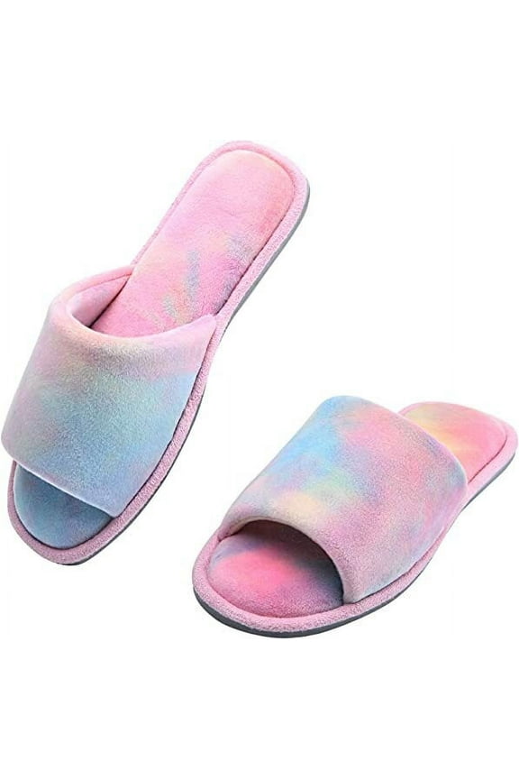 Open Toe Womens Slippers Slip-On House Slippers with Memory Foam