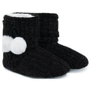 LORDFON Women's Chenille knitted House Slippers with Cute Pom Poms,Cozy Winter Warm Plush Lining Womens Boot Slippers Memory Foam Indoor Shoes