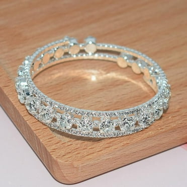 LORENTH Rhinestone, Diamond, Wrapped, Open Crystal Bracelet, Silver