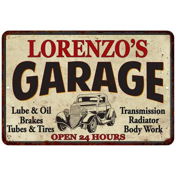 LORENZO'S Garage Man Cave Metal Sign Decor 8x12 108120014342