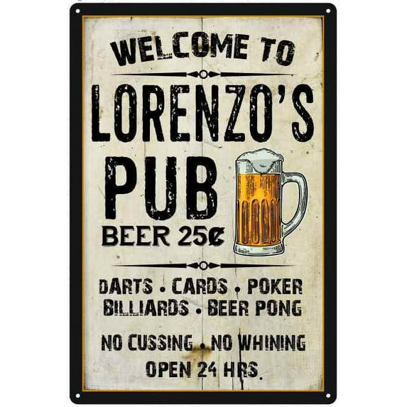LORENZO'S Pub Sign Vintage Man Cave Bar 8 x 12 High Gloss Metal 208120028342