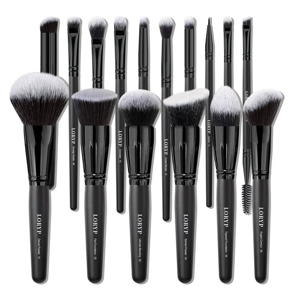 LORYP 16Pcs Black Makeup Brushes Set Face Concealers Contour Eyeshadow Brush for Liquid Cream Makeup