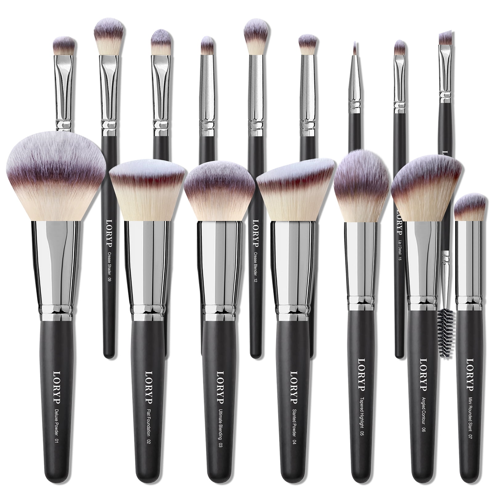 LORYP 16Pcs Silver Labeled Makeup Brushes Set, Foundation Face Brush