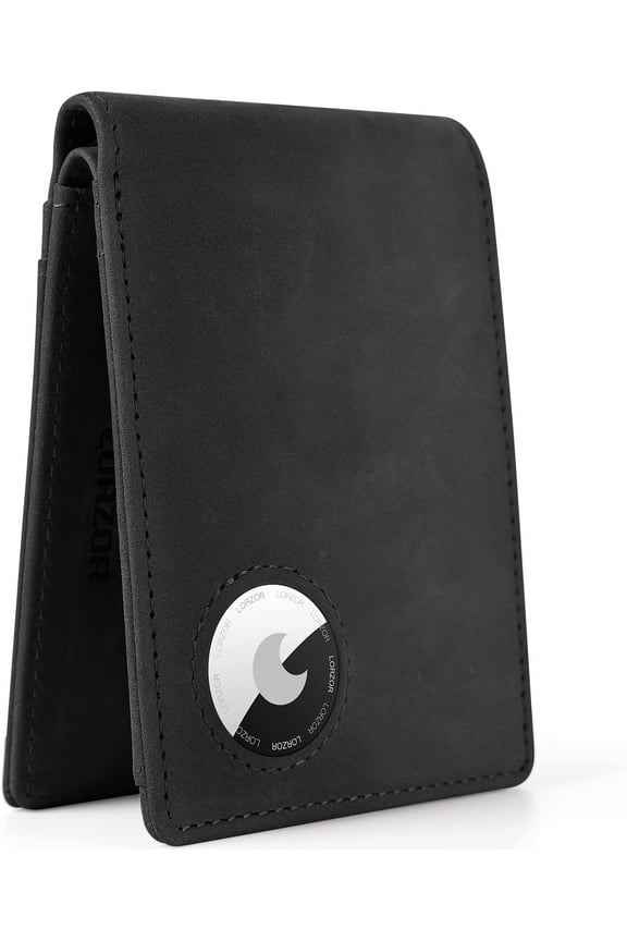 Air Tag Wallet for Men, Bifold Full Grain Leather Mens Wallet with AirTag Holder, RFID Blocking Wallet with ID Window up to 12 Cards Gift for Men