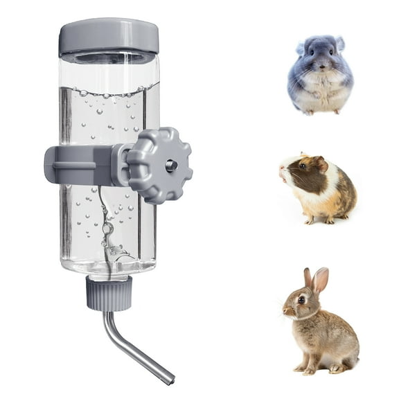LOS ANDES Hamster Water Bottle No-Drip Water Bottle Leak-proof Water Feeder for Guinea Pigs/Gerbils/Rats/Hedgehog Weather Resistant Cage Water Bottles for Small Pets, 16.9oz/500ml, Gray