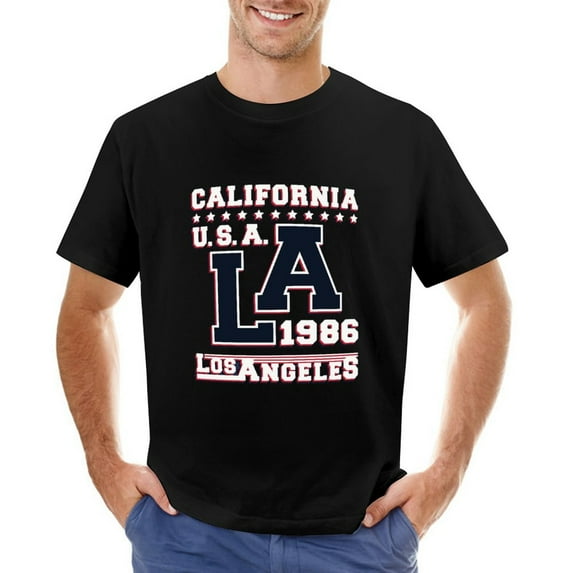 LOS ANGELES 1986 Vintage T-shirt Mens Cotton Classic Crewneck Short Sleeve Tees Unisex Black XS