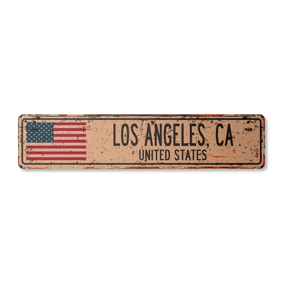 LOS ANGELES CA UNITED STATES Vintage Plastic Street Sign American flag city country gift | Indoor/Outdoor | 36" Wide