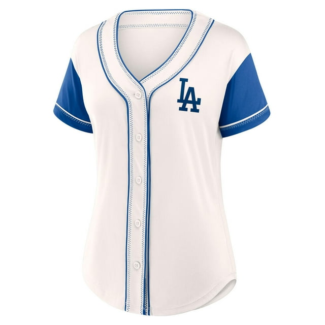 Los Angeles Dodgers Women's White Push The Limits Polyester Full-Button Jersey, Up to Size 3XL