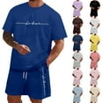 thumbnail image 1 of LOS ANGELES Men's Casual 2-Piece Set, Solid Color Short Sleeve Crewneck Tee and Shorts, Relaxed Summer Outfit For Everyday Lounge Wear,Black,L, 1 of 6