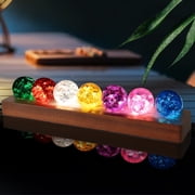 LOSCHEN 7 Colors Ice Cracked Balls, Core Memories Crystal Balls with LED Sapele Wood Base, Natural Healing Spheres Set for Home Living Room Meditation Positive Energy Decoration Balls