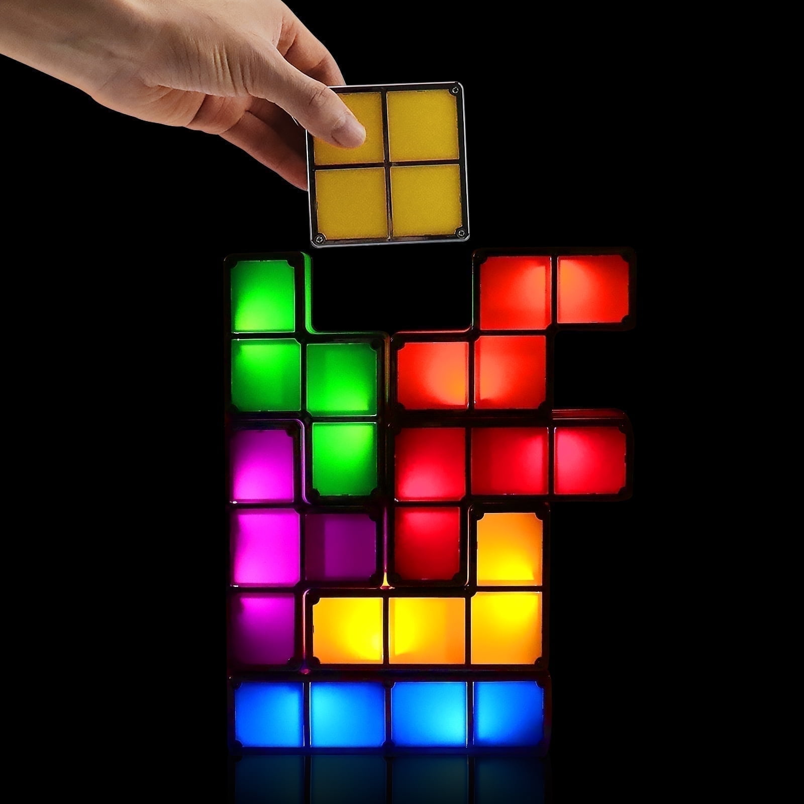 LOSCHEN DIY Stackable 3D Puzzle Night Light - 7-Color LED Interlocking Desk Lamp with Induction, USB-Powered Magic Light Toy for Kids Teens & Gamer Room Decor
